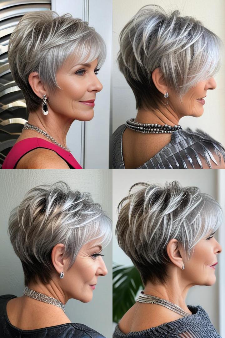 Feathered Silver Wedge Hairstyle