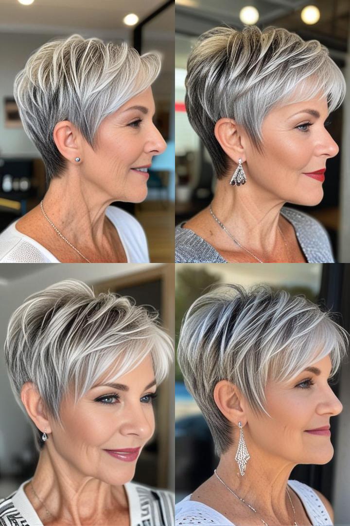 Stylish Silver Wedge Feathered Haircut