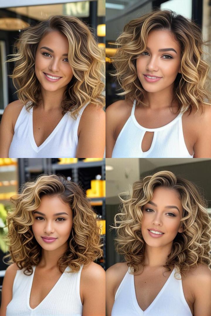 Vibrant Shoulder Length Honey Blonde Highlights for Dark Curls