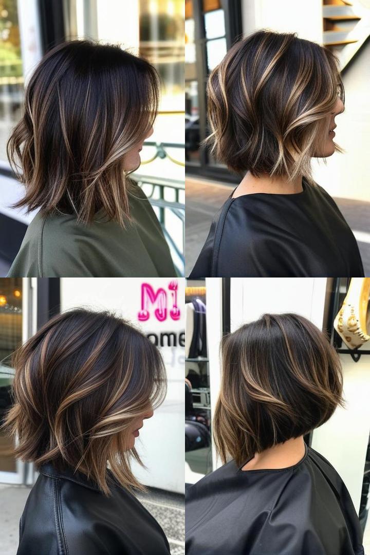 Dark Brown Balayage Hair Color Ideas for Dimensional Blonde Stacked Bob