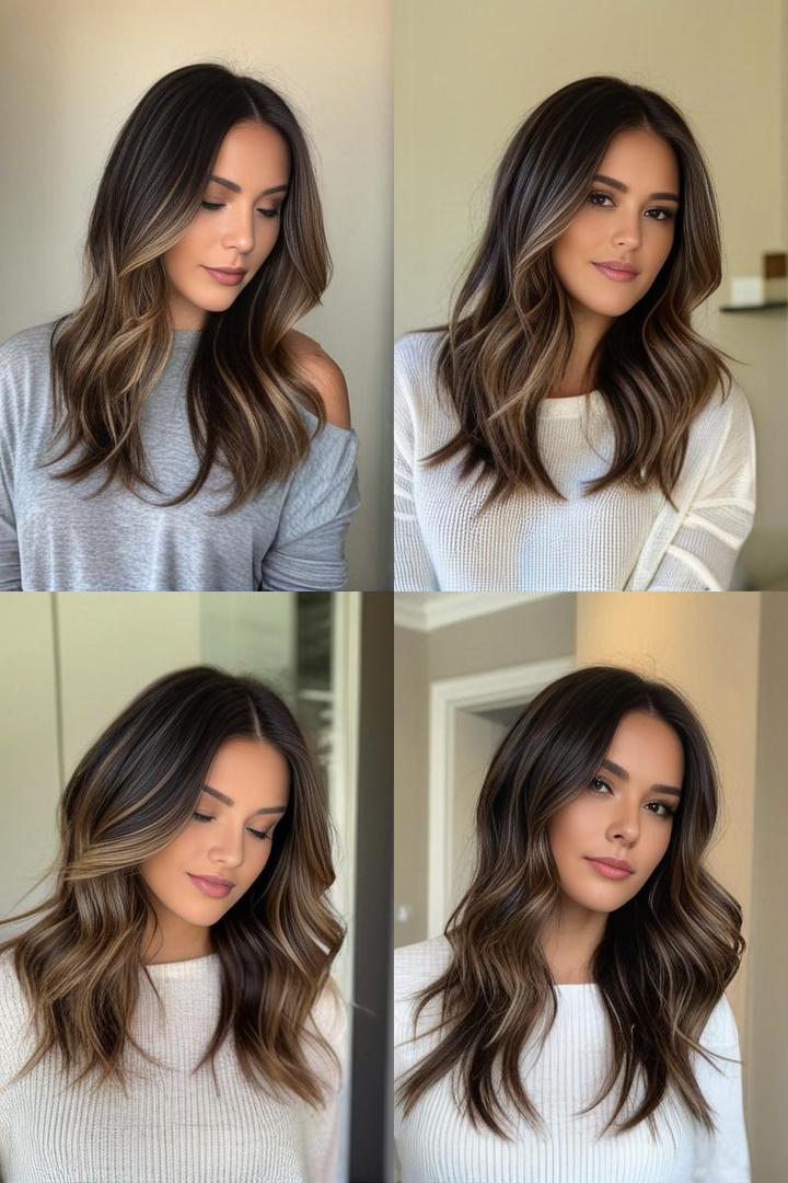 Dark Brown Balayage Hair Color Ideas for Face Framing Layer Haircut