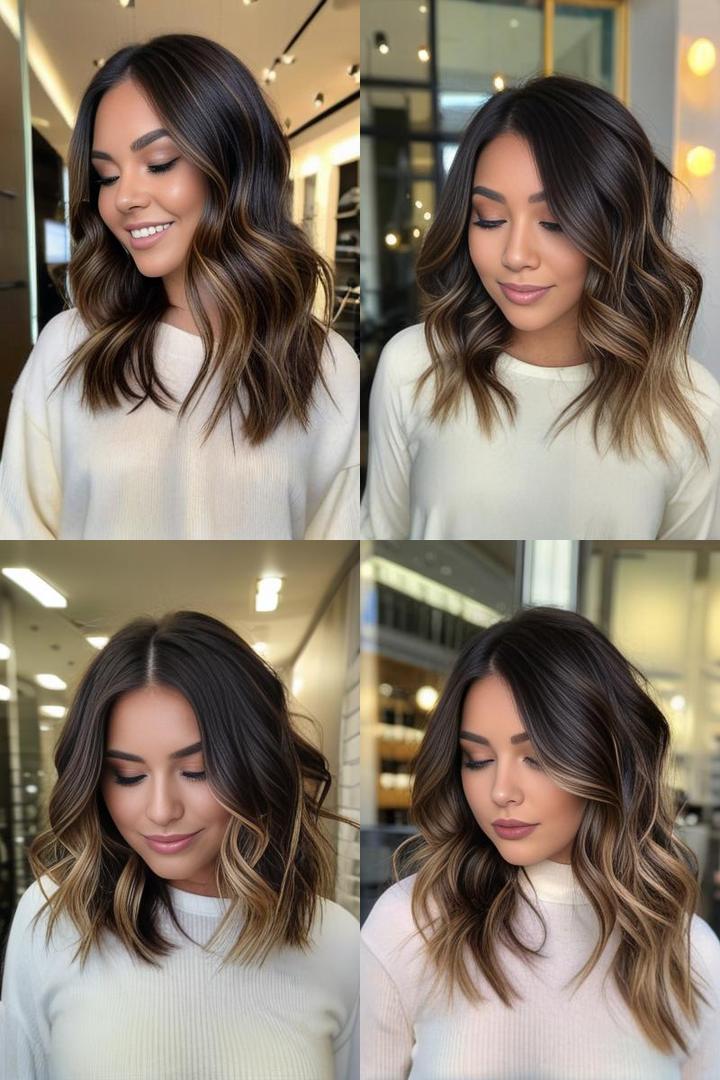 Dark Brown Balayage Hair Color Ideas with Blonde Peekaboo Underlights