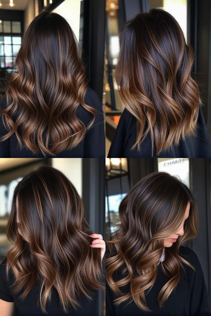 Dark Brown with Caramel Balayage Hair Color Ideas