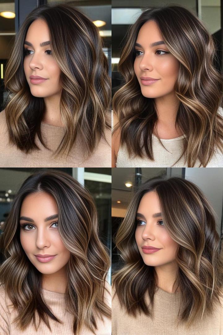 Hazelnut Highlights on Dark Brown Balayage Hair