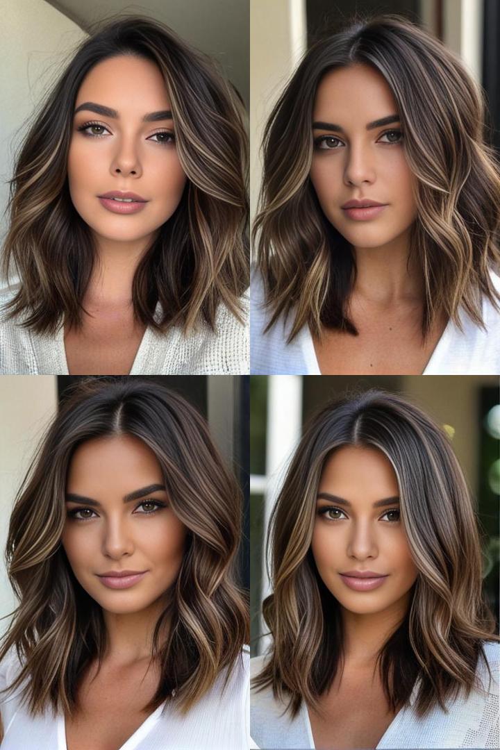 Medium Length Layers with Dark Brown Balayage for Thin Hair