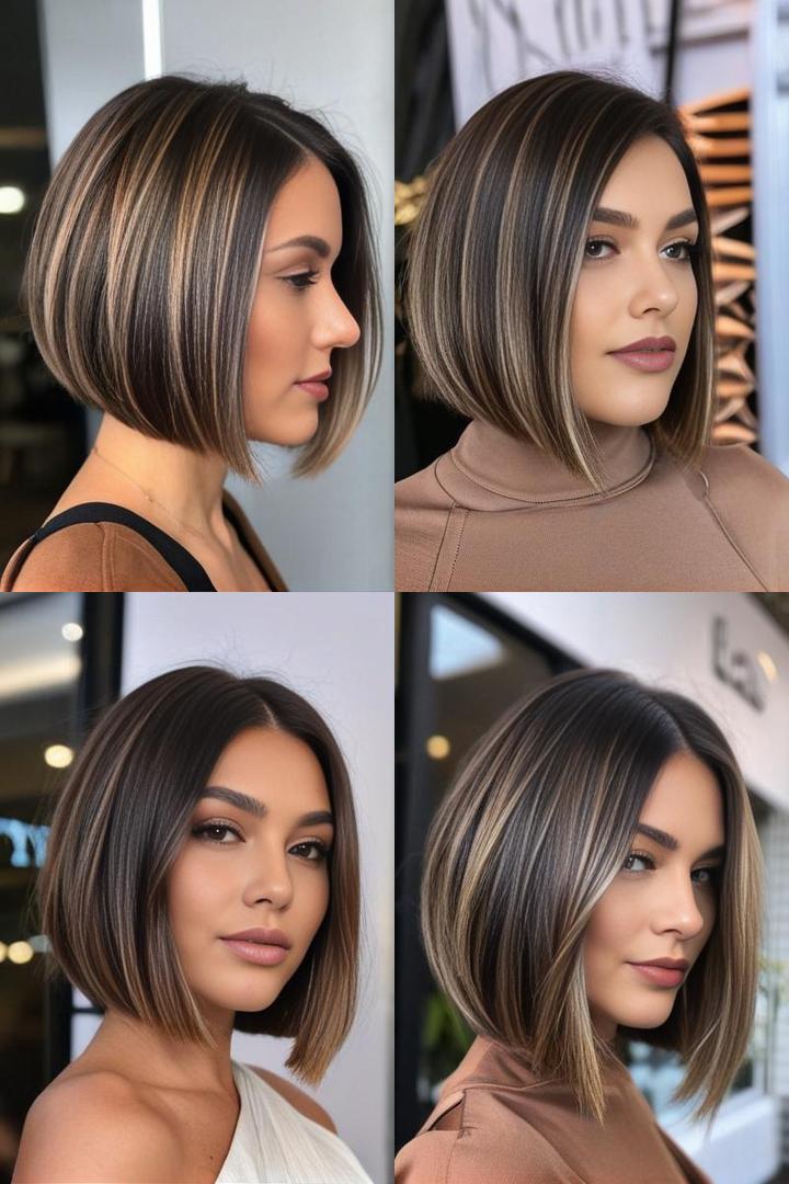 Sophisticated Dark Brown Balayage Soft Blunt Bob