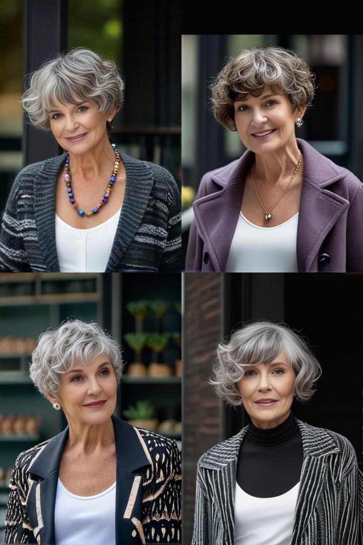 Chic Curly Bowl Cut with Layers for Older Women