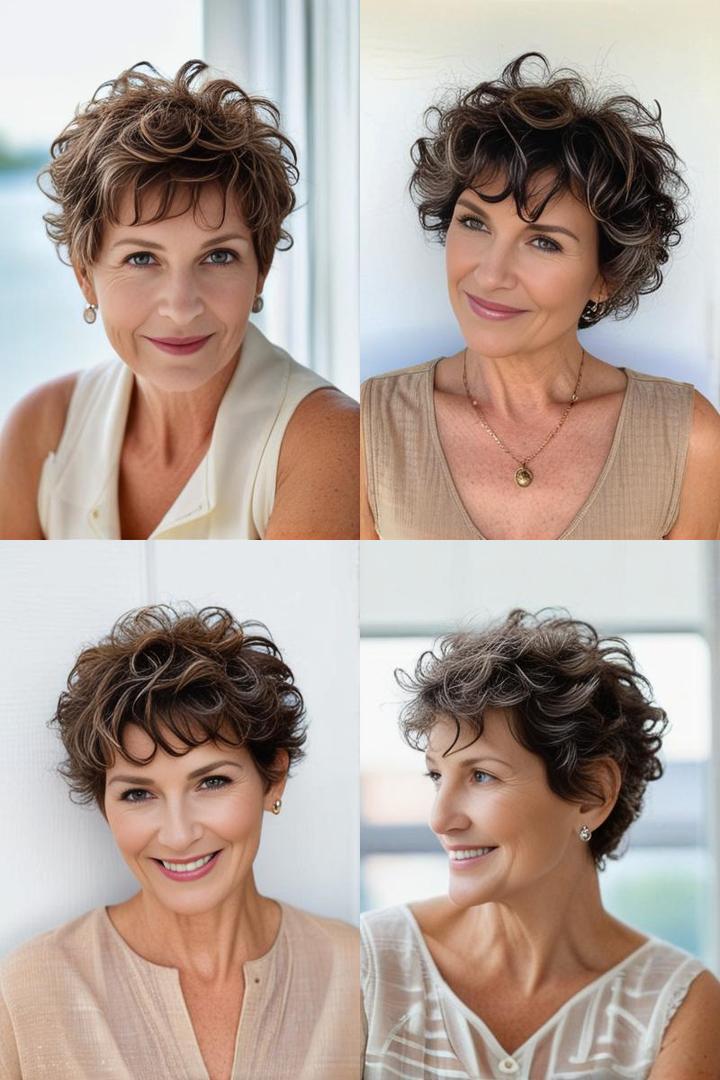 Curly Layered Pixie for Older Women