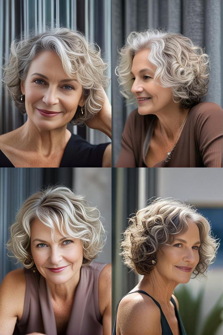 Permed Thin Curly Bob Hairstyle for Older Women