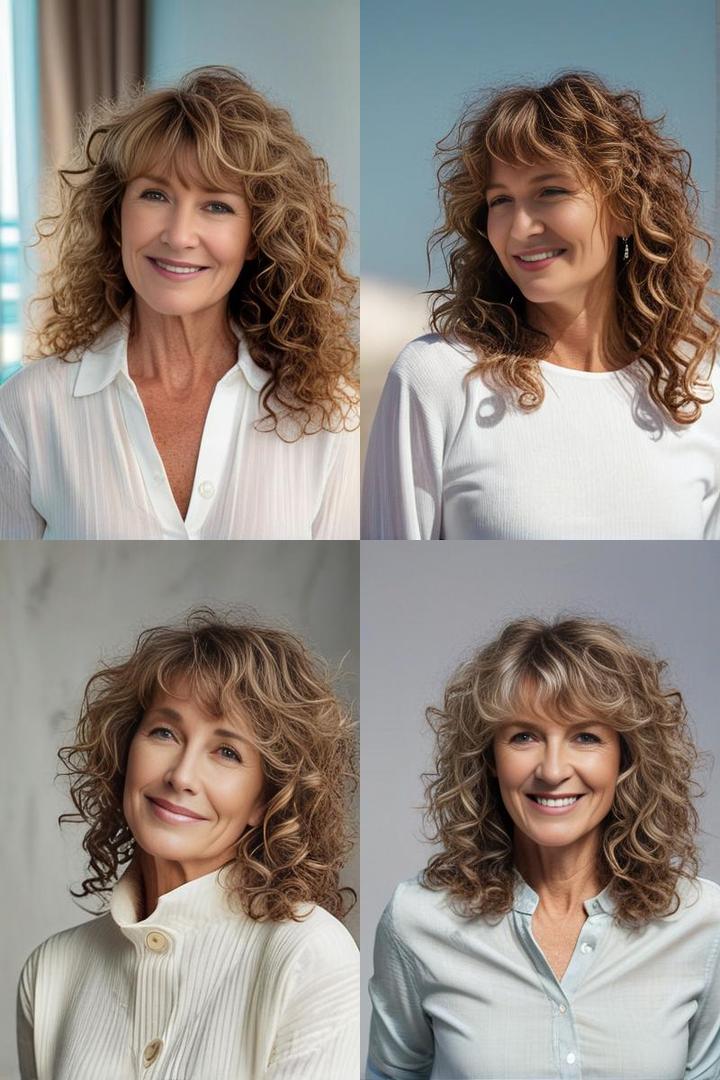 Sunkissed Curly Bangs for Mature Women