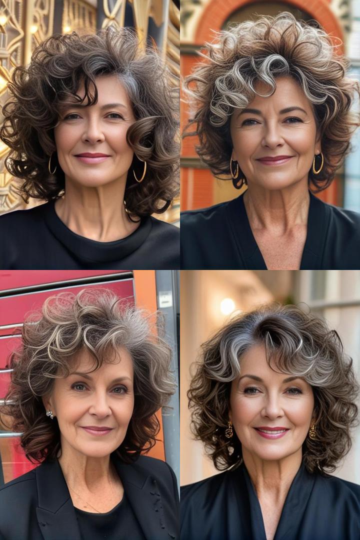 Voluminous Curly Feathered Hairstyle for Older Women