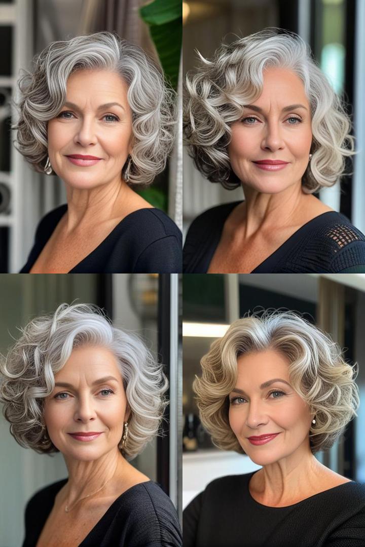 Voluminous Soft Curly Bob for Older Women