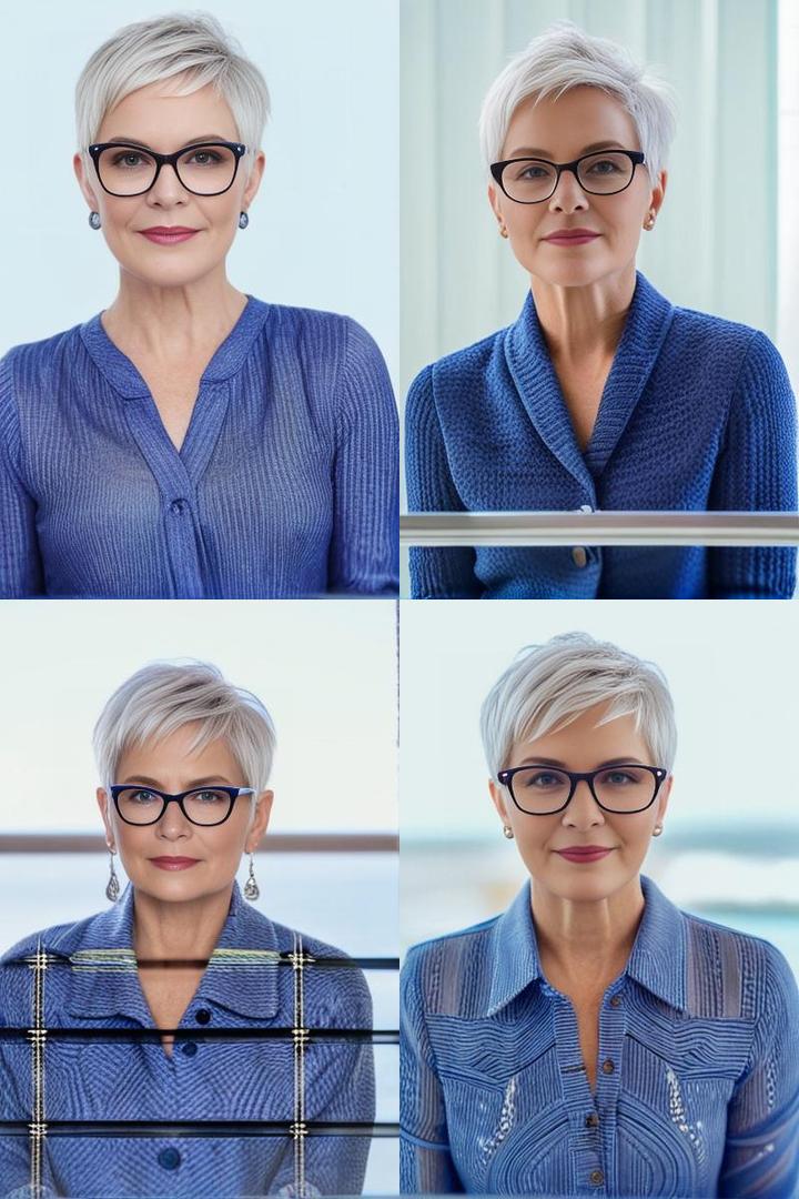 Platinum Pixie Cut With Rectangular Frame Glasses