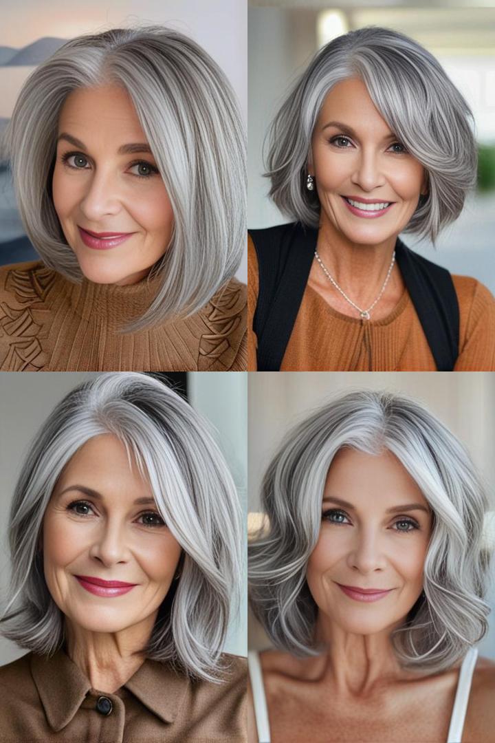 Chic Gray Lob With Flipped Ends