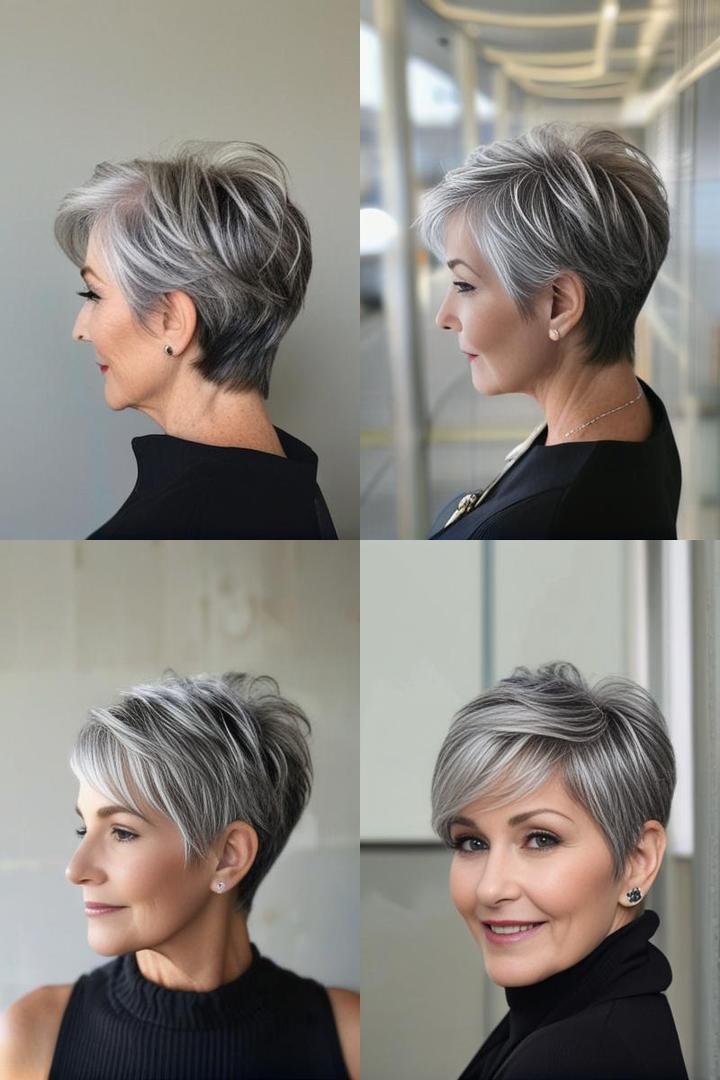 Chic Gray Pixie With Side Fringe