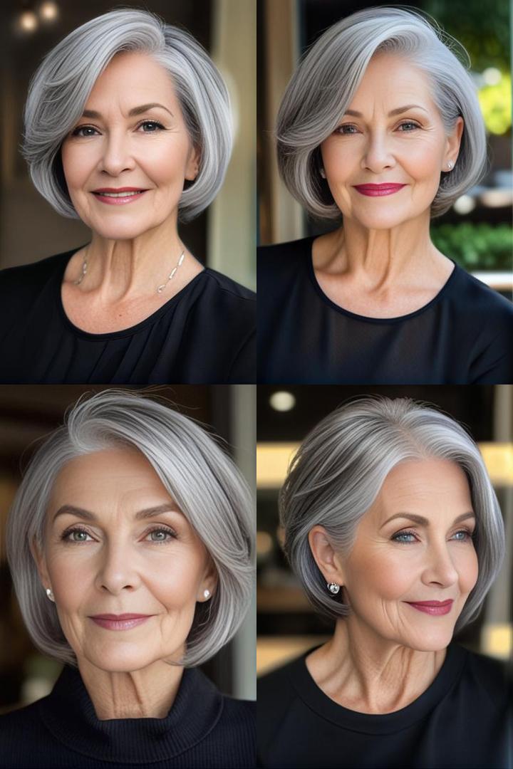 Elegant Silver Gray Bob For Older Women