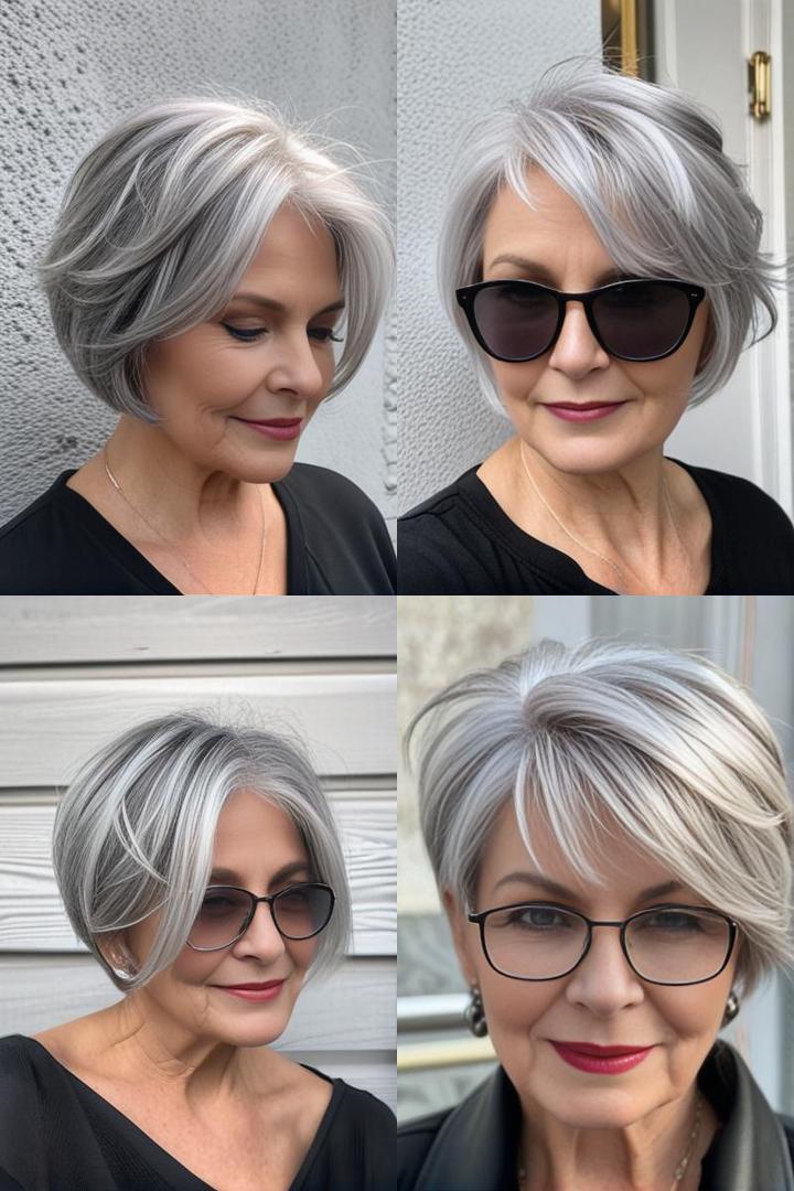 Icy Gray Bob For Mature Women