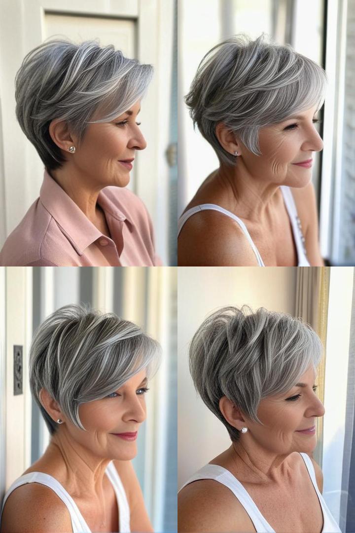 Stylish Gray Pixie Bob For Older Women