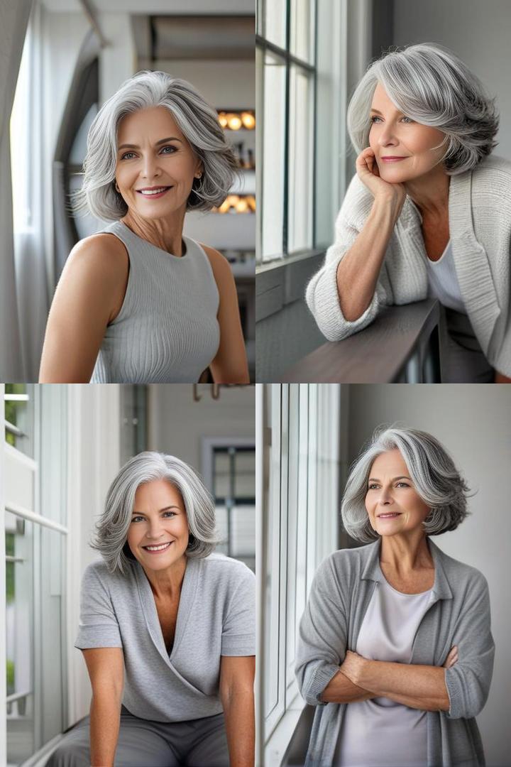 Stylish Grey Lob For Older Women