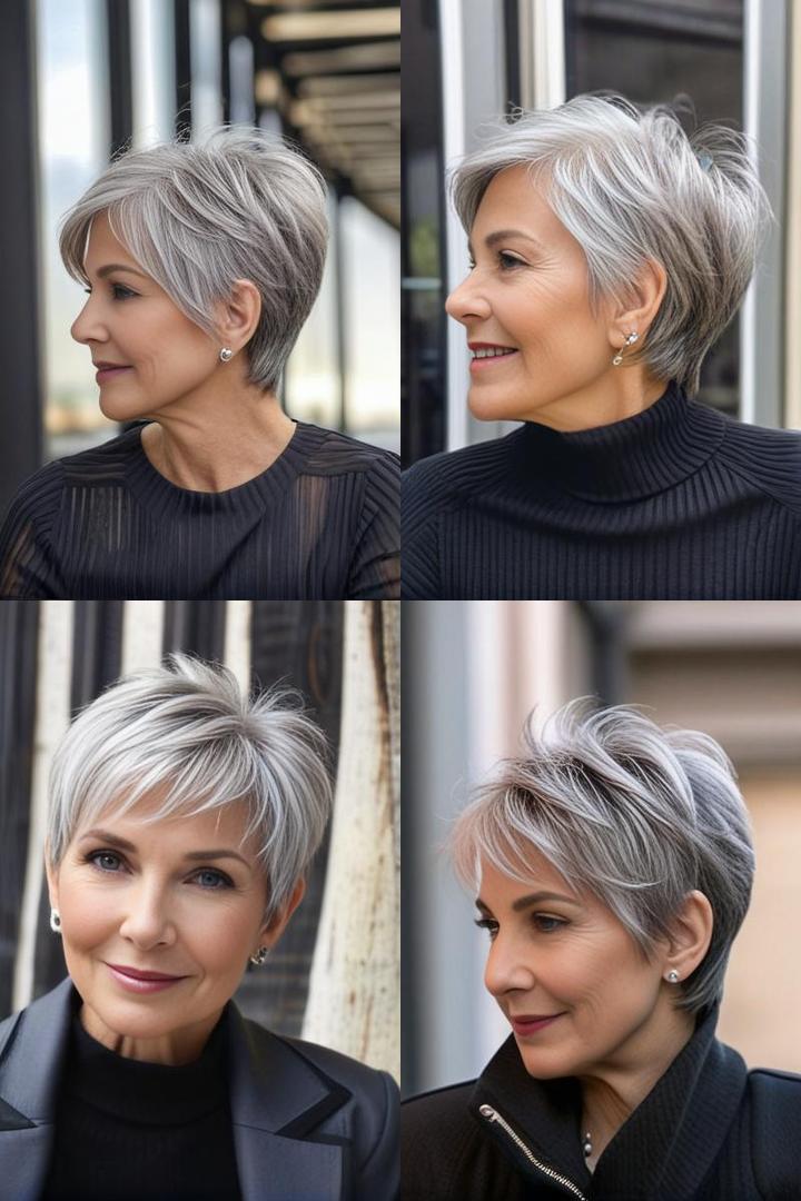 Wispy Gray A Line Pixie Cut