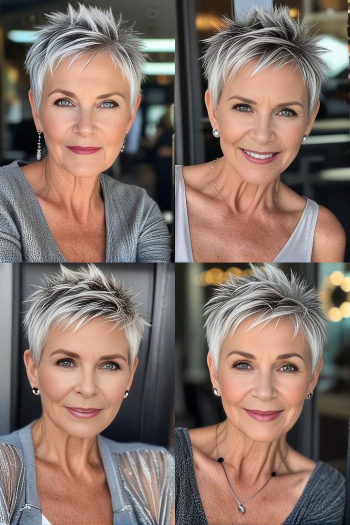 Chic Silver Spiky Pixie For Women Over 50