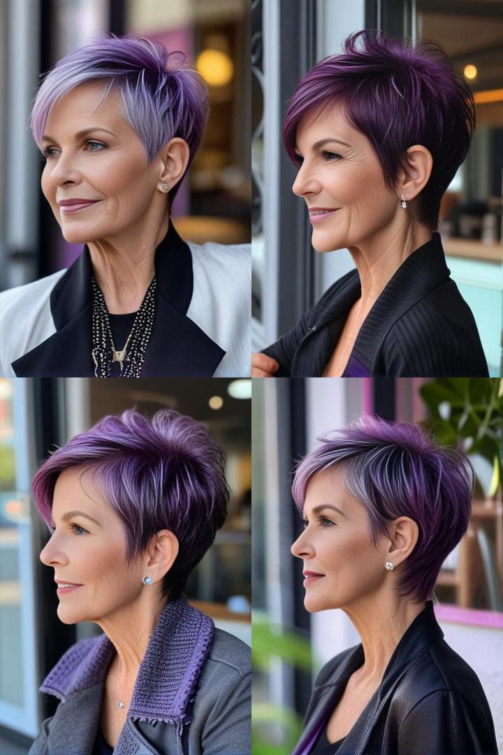 Stylish Purple Pixie For Women Over 50