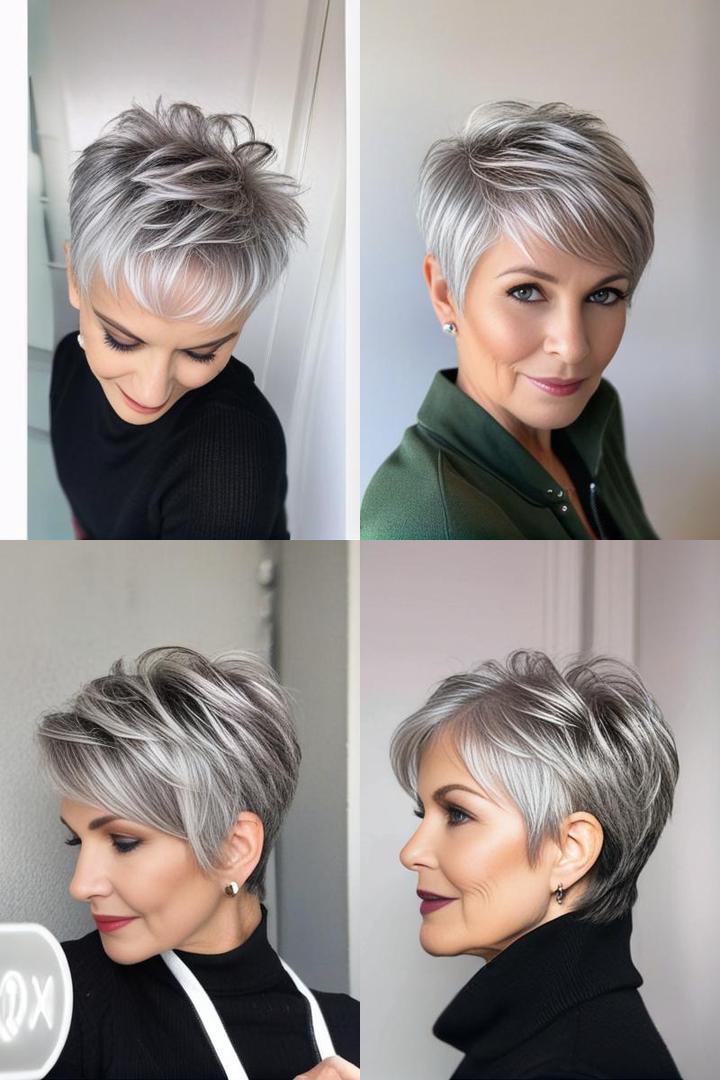 Stylish Silver Gray Pixie For Women 50