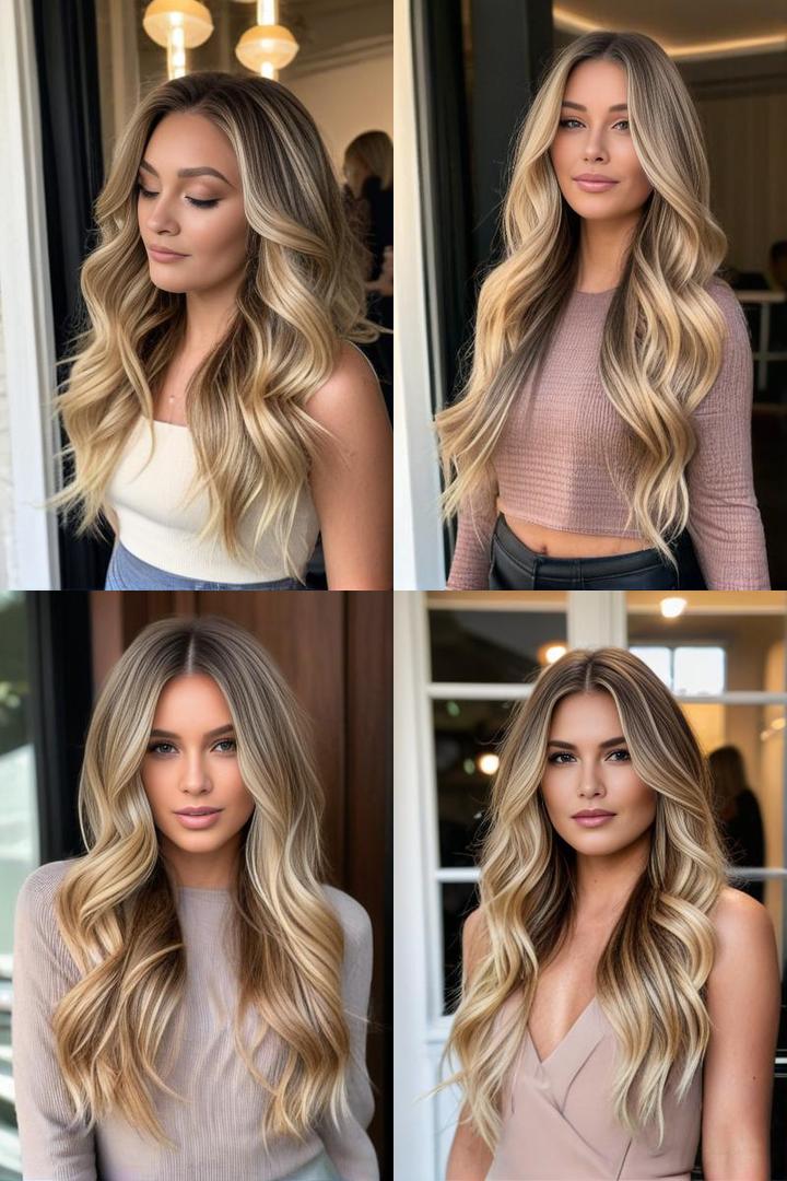 Blonde Balayage On Long Layered Waves