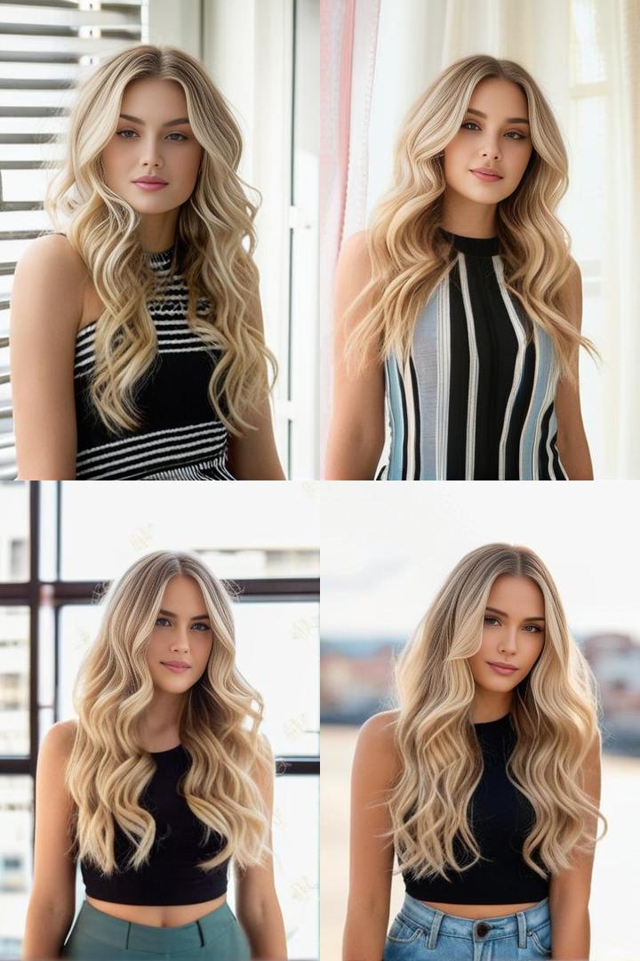 Trendy Blond Wavy Hair Center Part