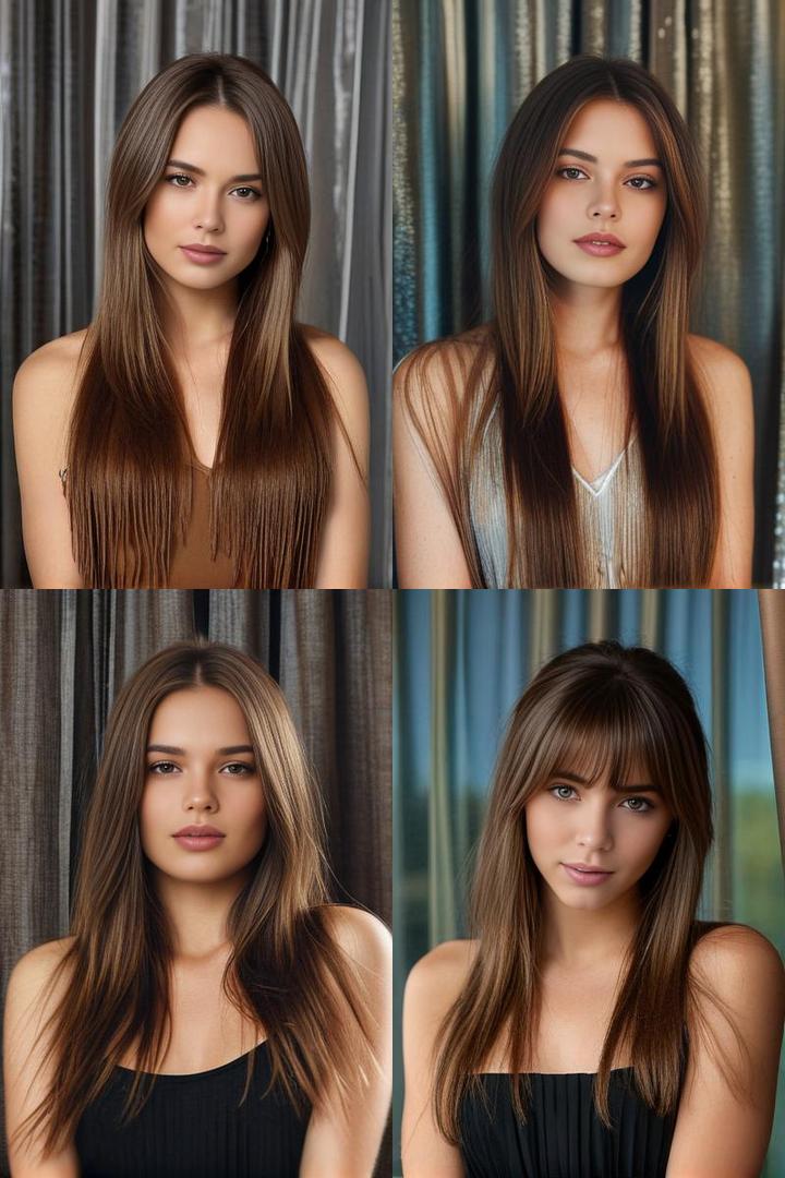 Brown Hair With Long Curtain Fringe