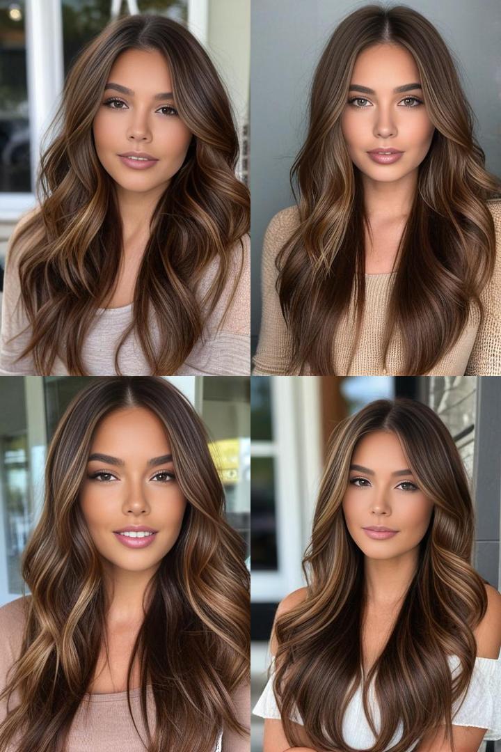 Caramel Walnut Highlights For Long Brown Hair