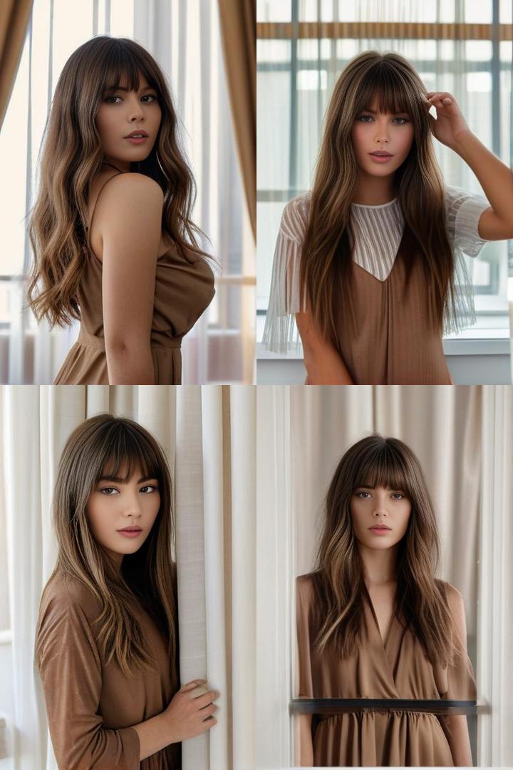 Chic Long Brown Curtain Bangs