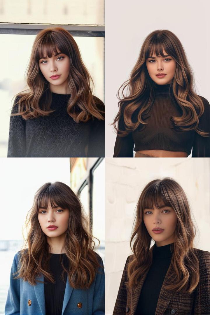 Elegant Brown Waves With Bangs