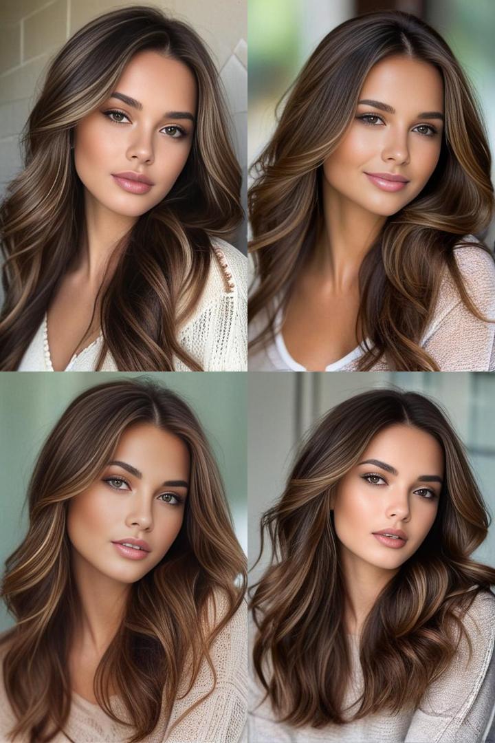 Subtle Caramel Highlights For Long Brown Hair