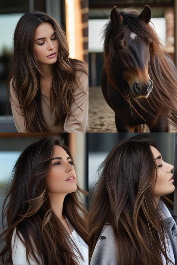 Thick Dark Brown Mane With Highlights