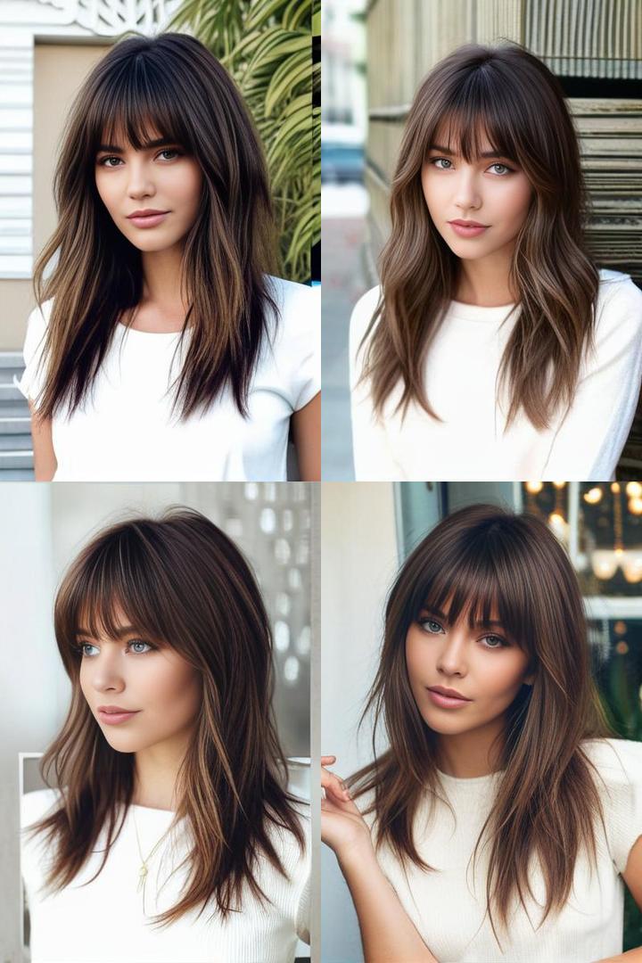 Trendy Long Brown Shag With Textured Bangs