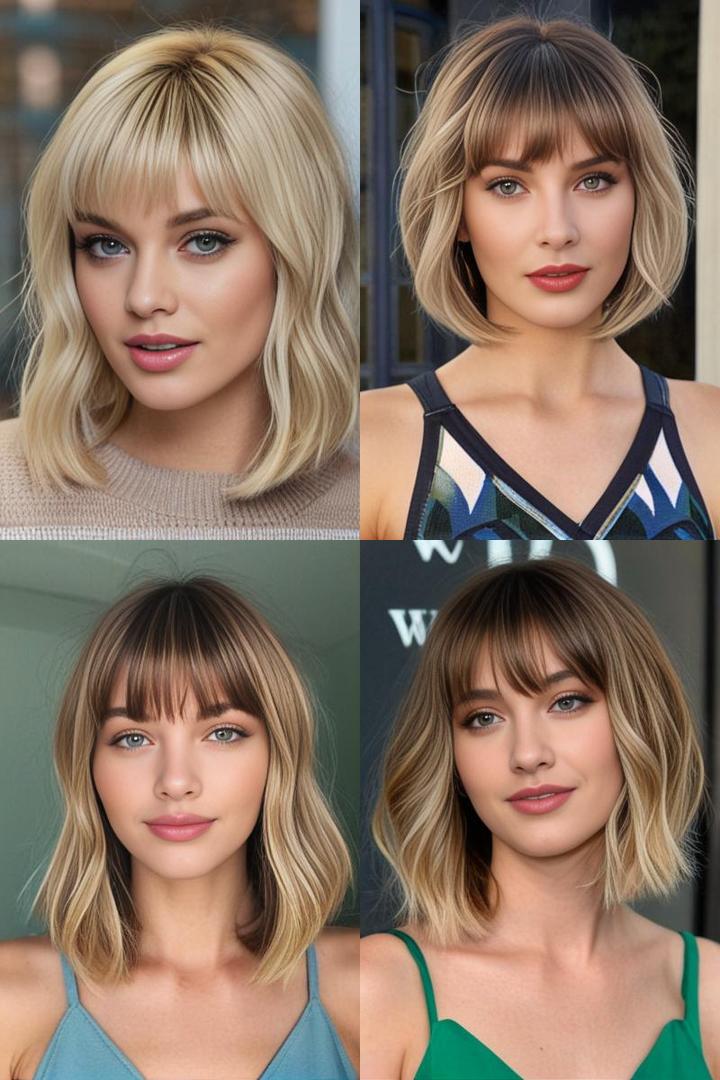 Bob with Bangs Medium Length Waves