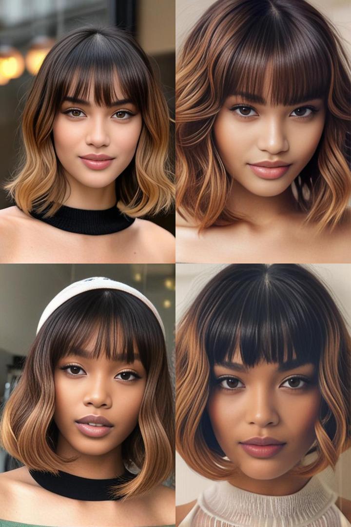 Caramel Wave Bob with See Through Bangs