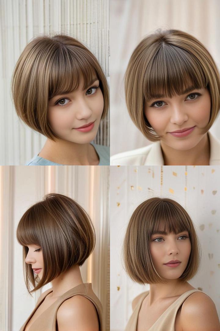 Chic Beige Brown Bob with Soft Side Bangs