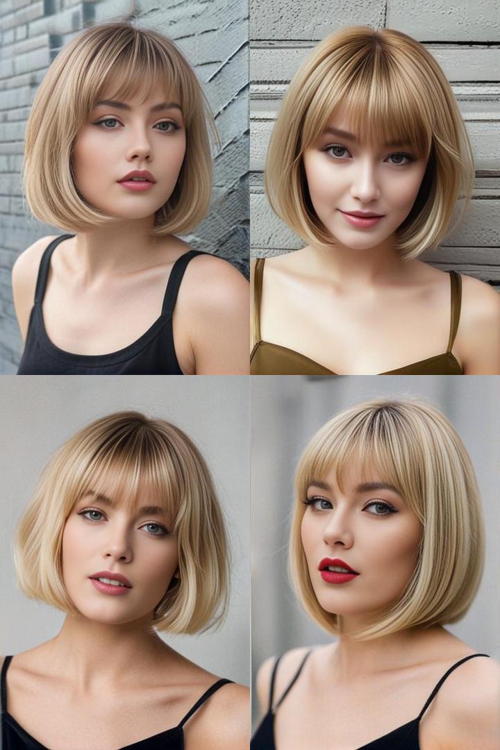 Chic Bob with Blonde Bang Highlights