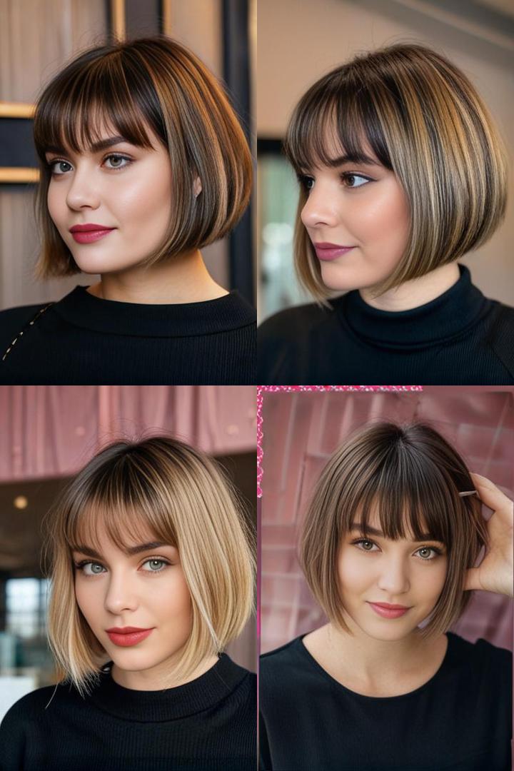 Chic Textured Bob with Baby Bangs for Fine Hair