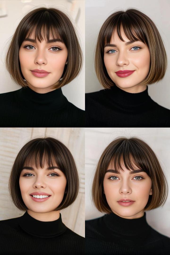 Flattering Short Bob with Bangs for Round Faces