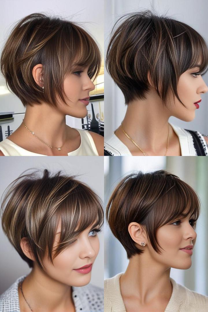 Stylish Pixie Bob with Long Side Swept Bangs