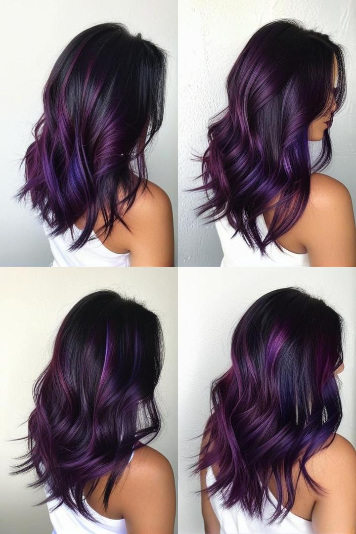 Bold Burgundy And Purple Highlights For Black Hair