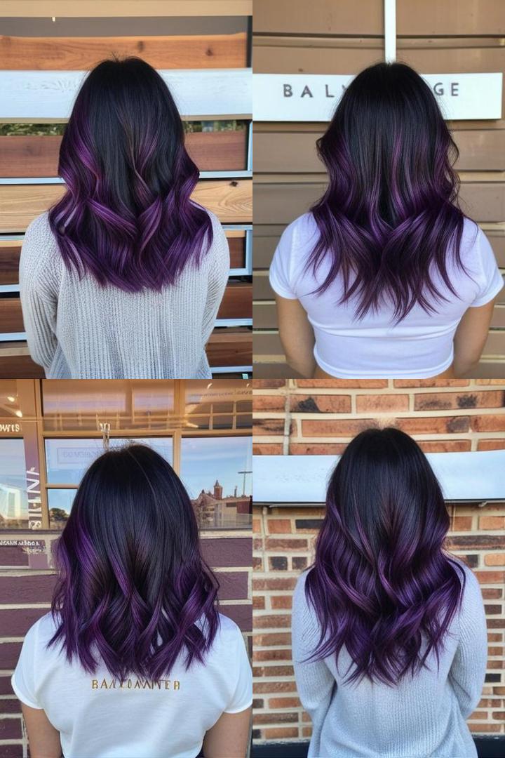 Bold Dark Purple Highlights On Balayage