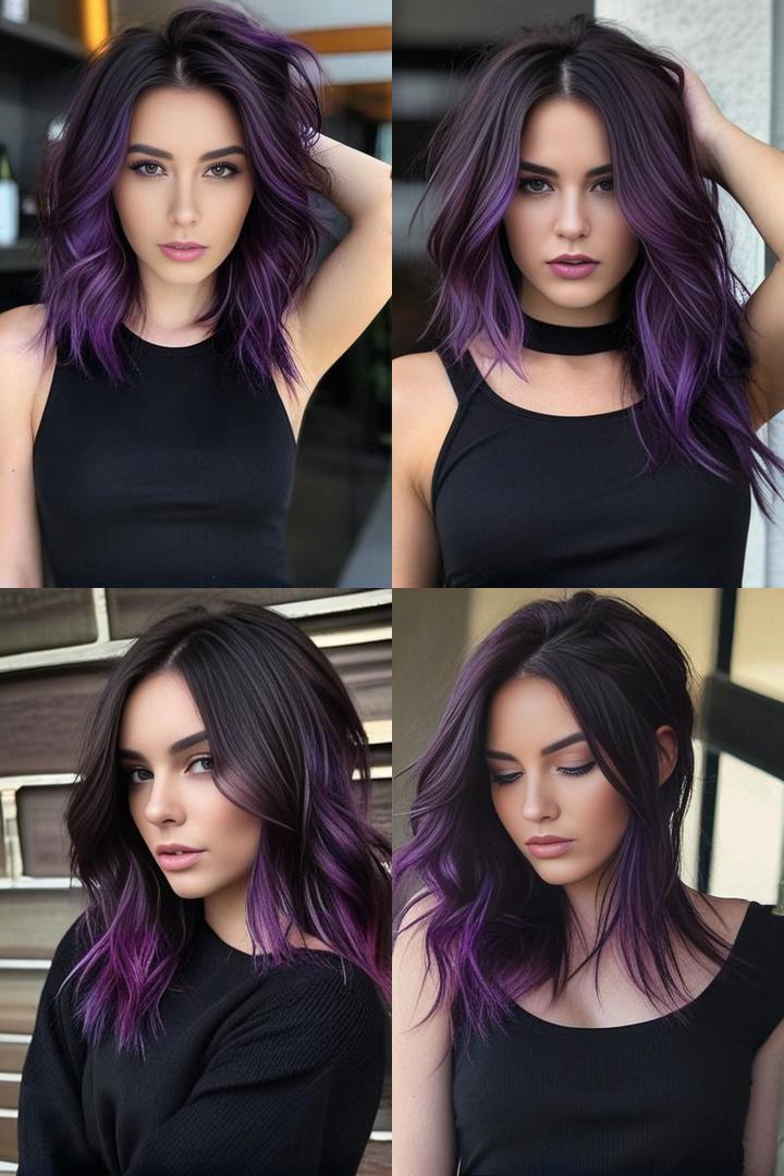 Brunette With Edgy Purple Highlights