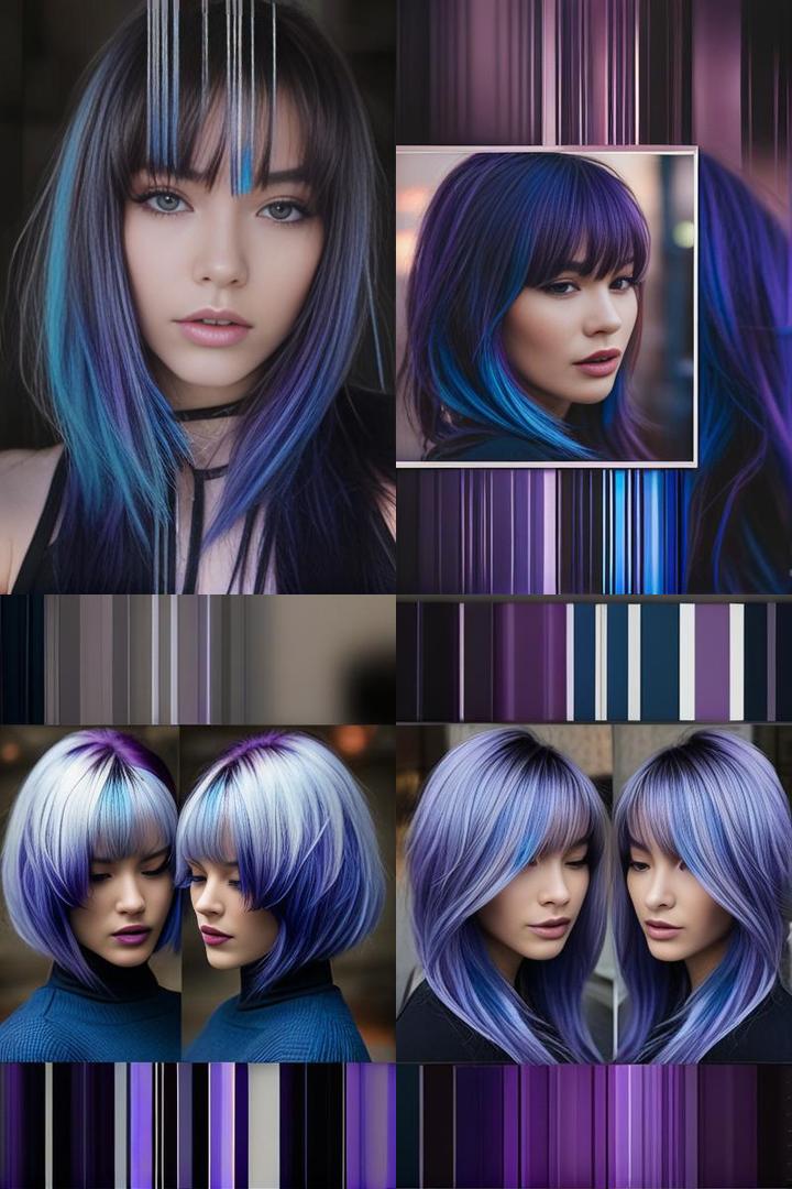 Chic Purple Blue Highlights With Side Bang