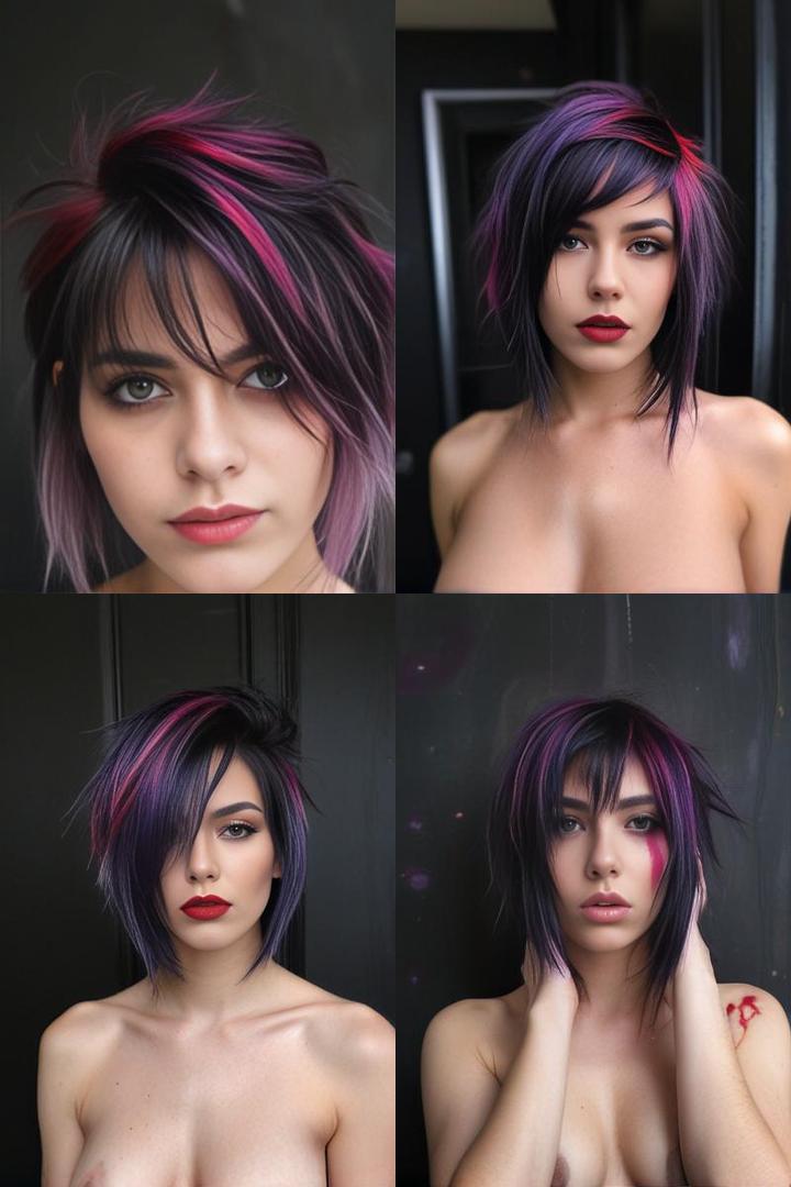 Edgy Black Slob With Red Purple Highlights