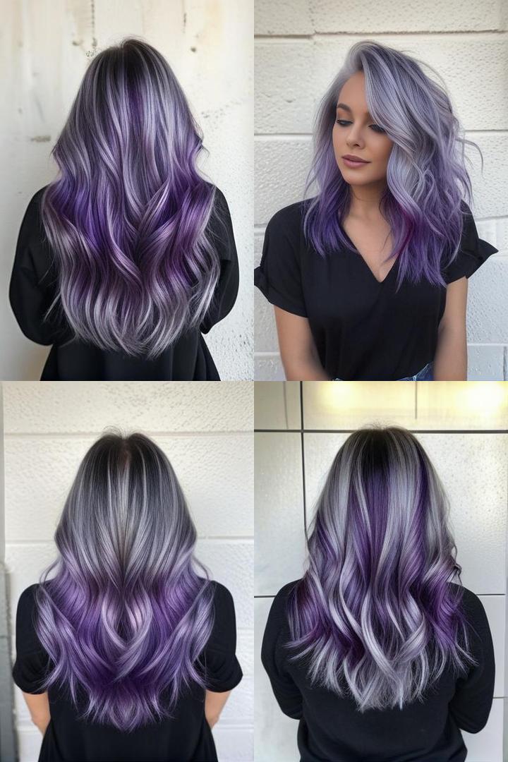 Silver Hair With Stylish Purple Highlights