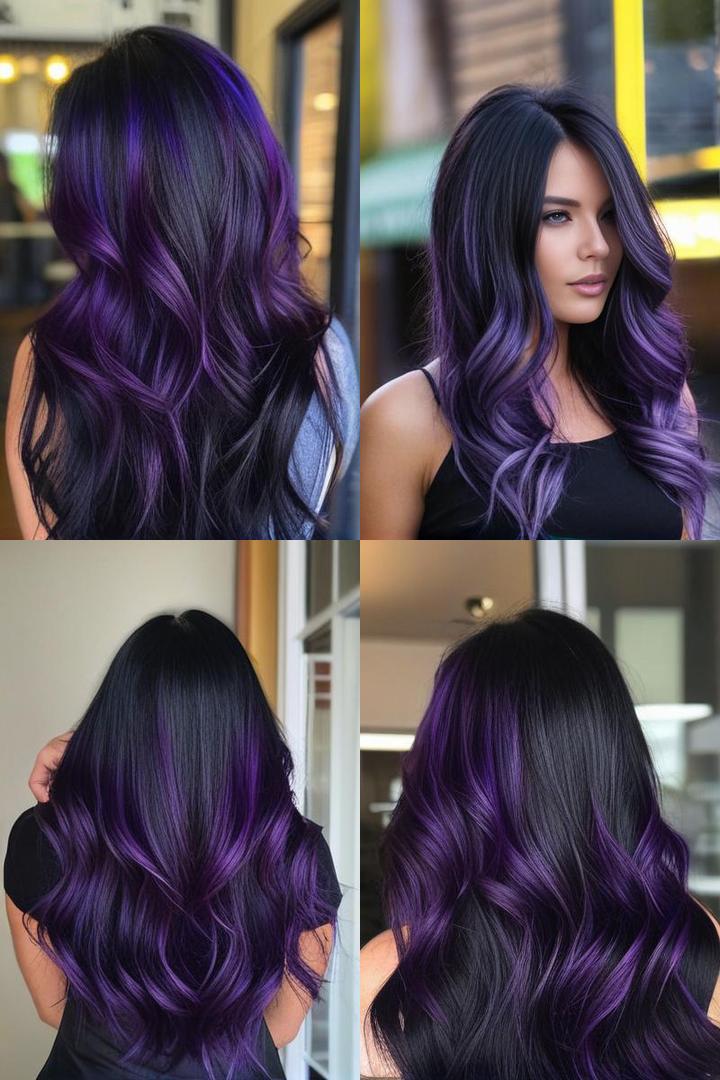 Stunning Dark Purple Highlights On Black Hair